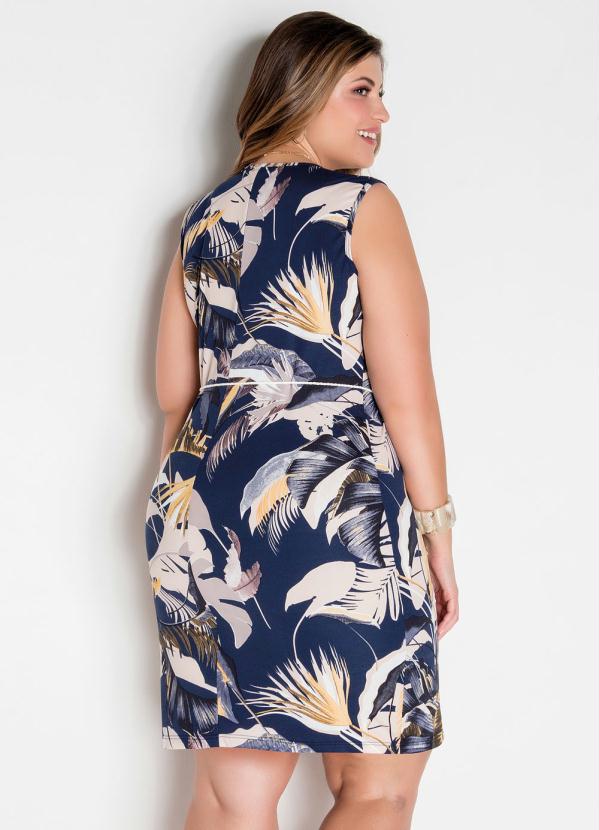 

Vestido com Cordão em Tassel Folhagem Plus Size, Azul