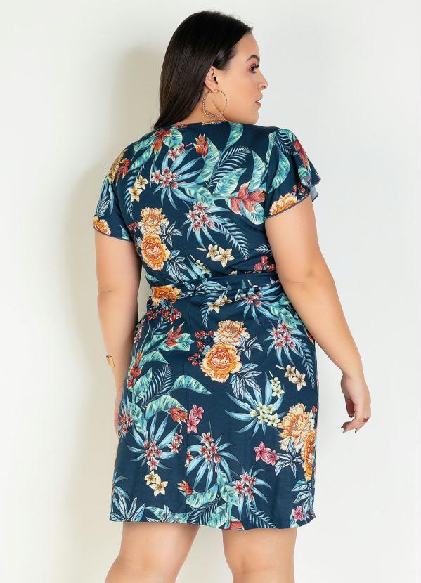 

Vestido Curto Floral com Frufru Plus Size, Azul