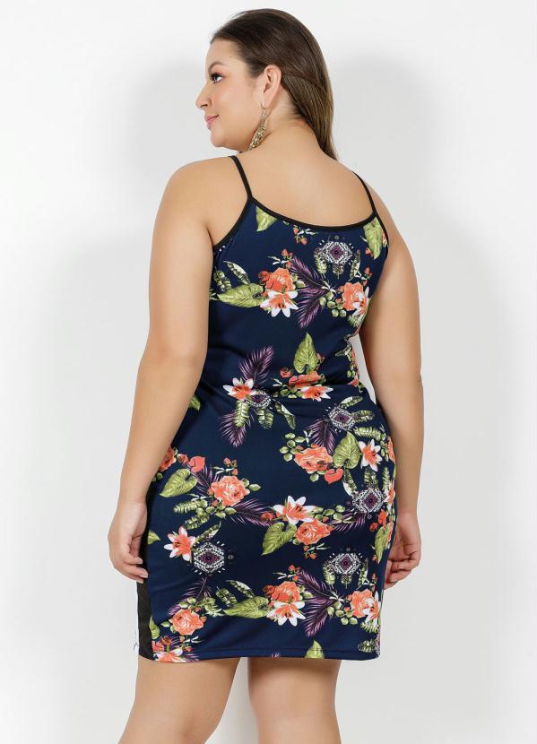 

Vestido Curto Floral com Recortes Plus Size, Azul