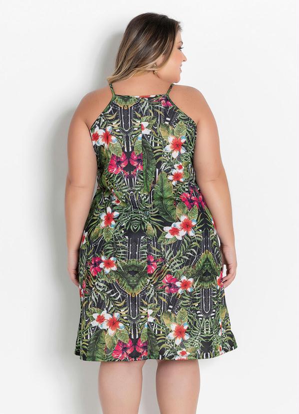 

Vestido Curto Floral Verde com Alças Plus Size