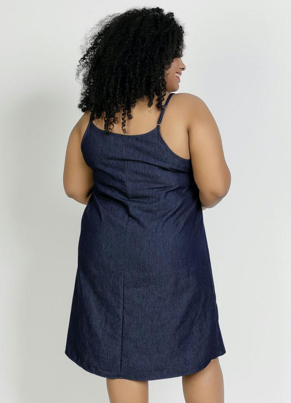 

Vestido Curto Jeans Alças Reguláveis Plus Size, Azul