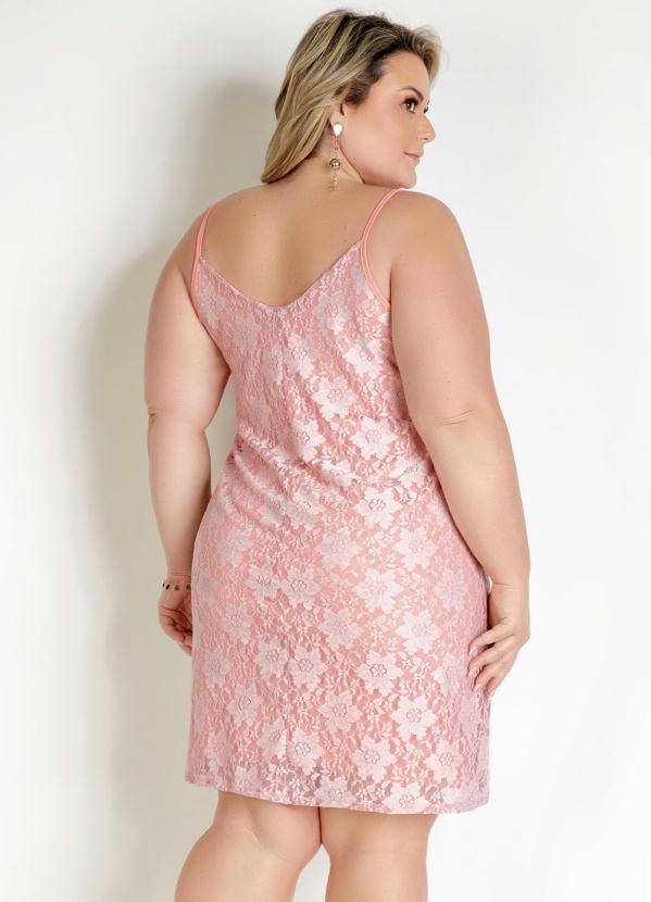 

Vestido Curto Rosa com Renda e Alças Plus Size