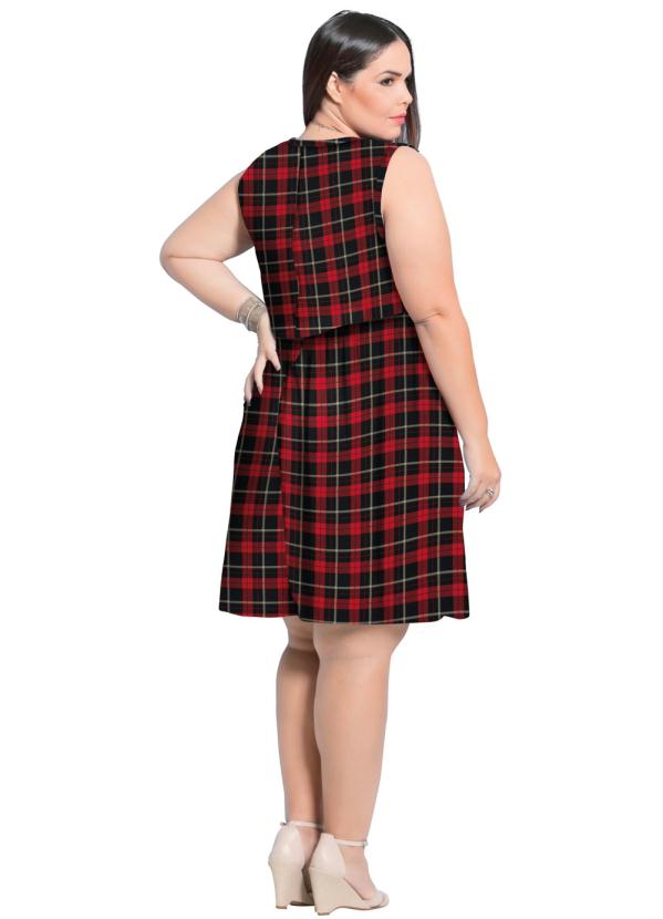 

Vestido Curto sem Mangas Xadrez Plus Size, Vermelho