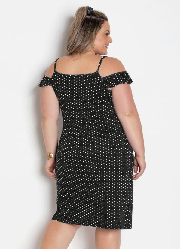 

Vestido de Alças Poá Plus Size com Acessório, Preto