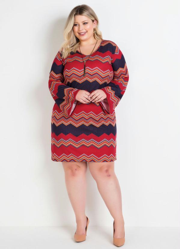 

Vestido Étnico Plus Size Mangas Flare, Vermelho