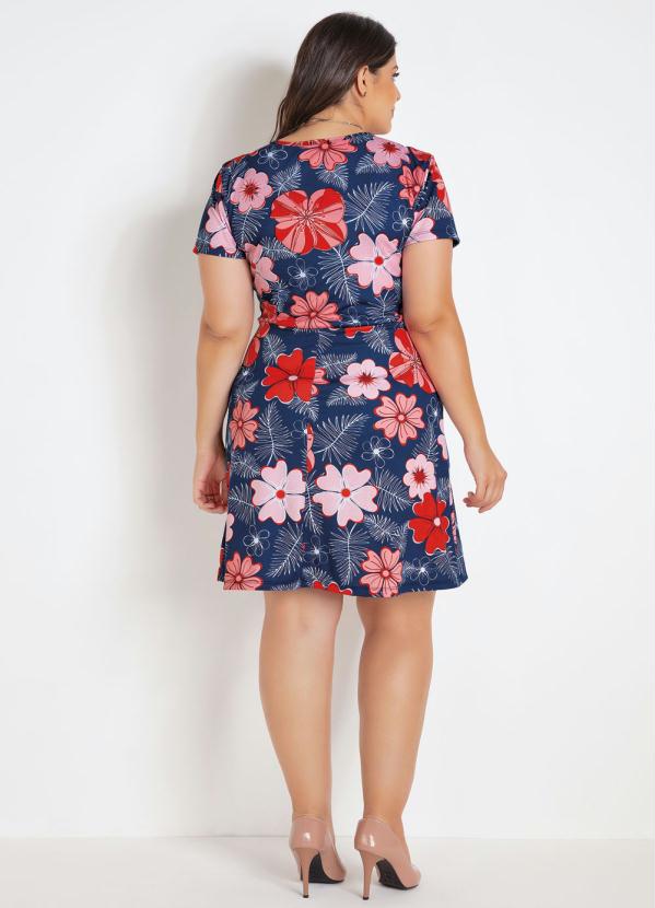 

Vestido Evasê Floral Plus Size, Azul