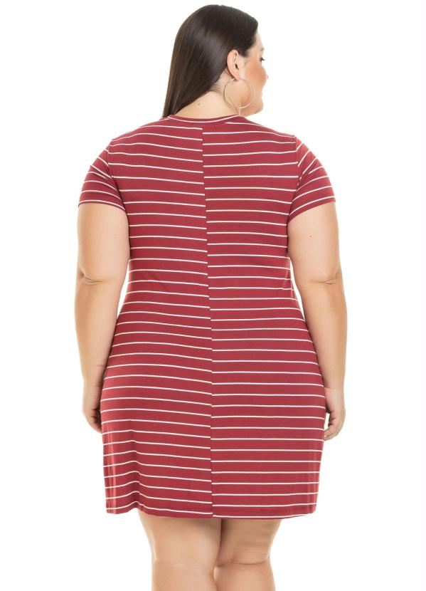 

Vestido Feminino Listrado com Estampa Bordo, Vermelho