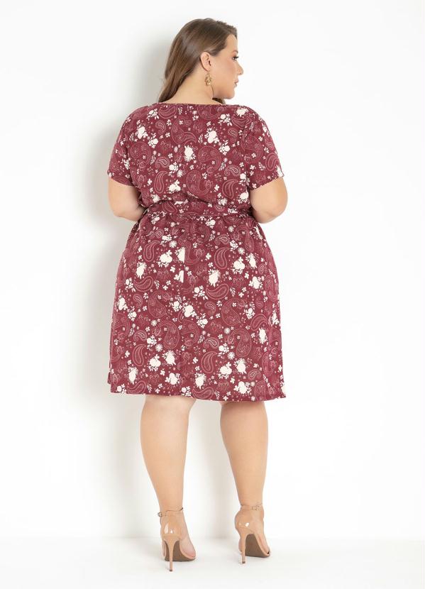 

Vestido Floral Bordô com Faixa Grátis Plus Size, Vermelho