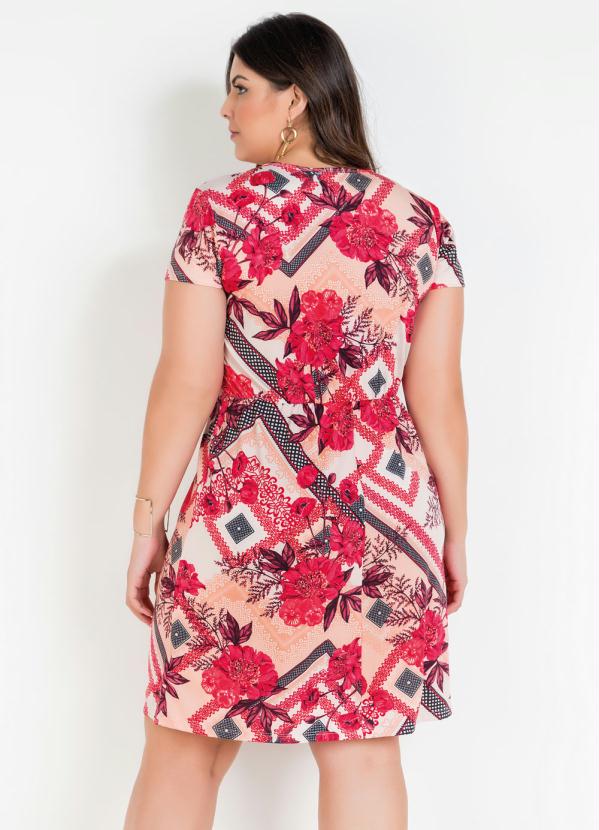 

Vestido Floral com Gota e Mangas Plus Size, Rosa