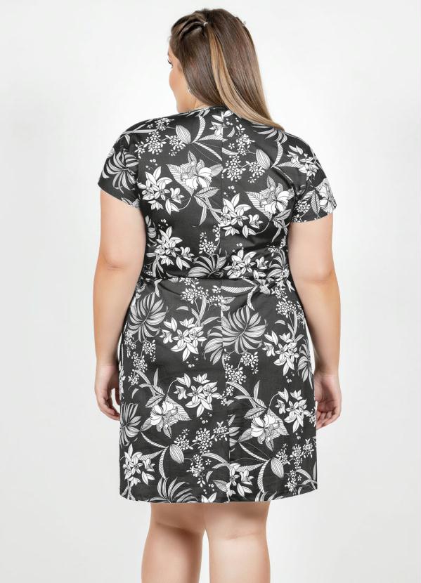 

Vestido Floral com Transpassse Plus Size, Preto