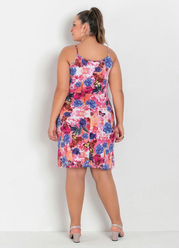 

Vestido Floral Rosa Evasê com Alças Plus Size