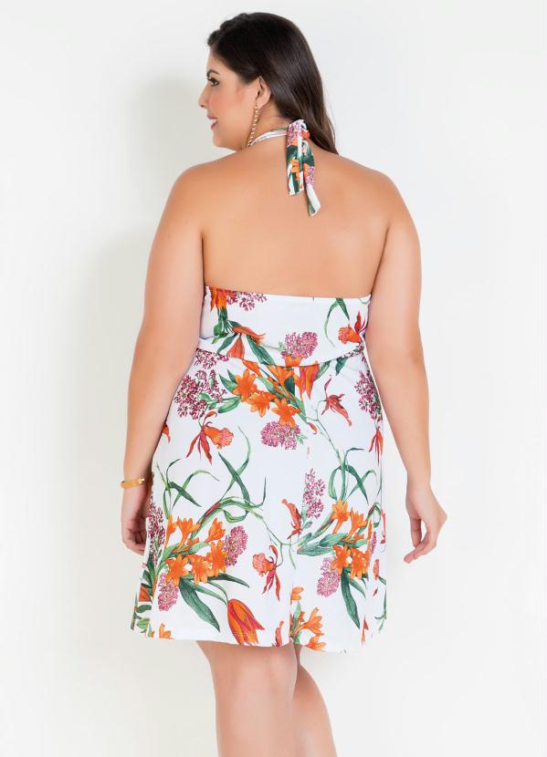 

Vestido Frente Única Floral Branco Plus Size