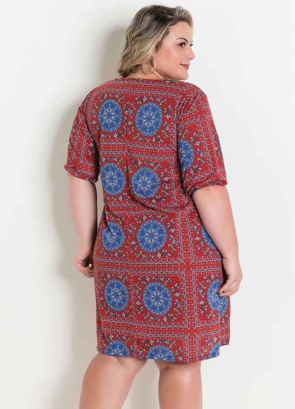 

Vestido Mandalas Mangas 3/4 Plus Size, Vermelho