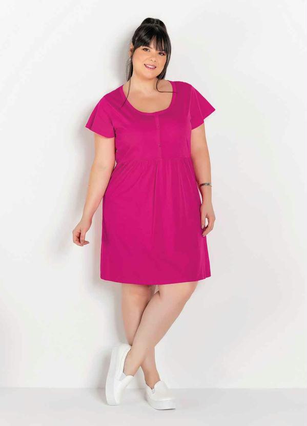 

Vestido Pink com Botões e Franzidos Plus Size, Rosa