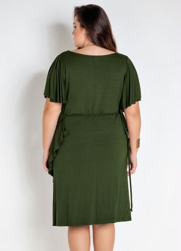 

Vestido Plus Size Envelope com Babado Verde