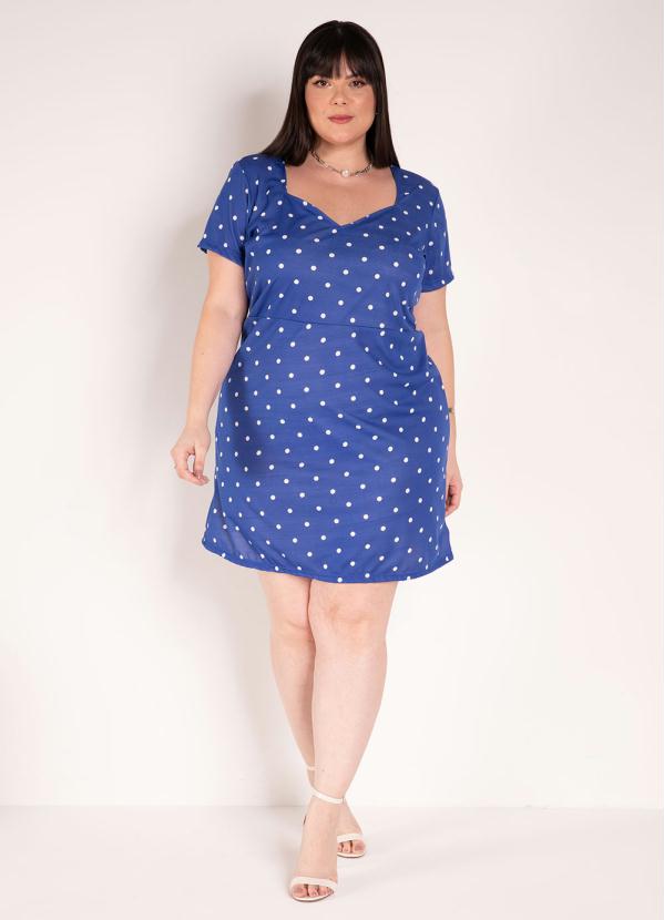 

Vestido Poá com Decote Coração Plus Size, Azul