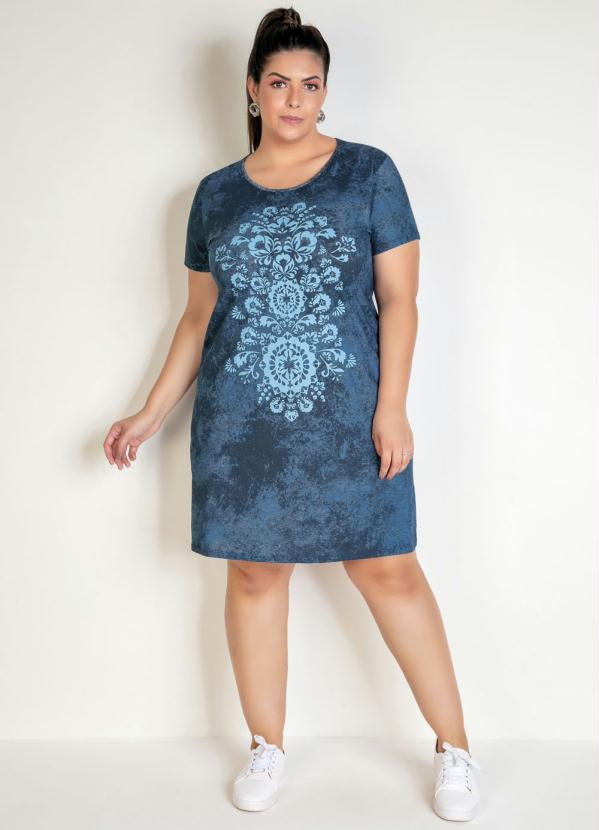 

Vestido Tie Dye Azul Estampa Frontal Plus Size