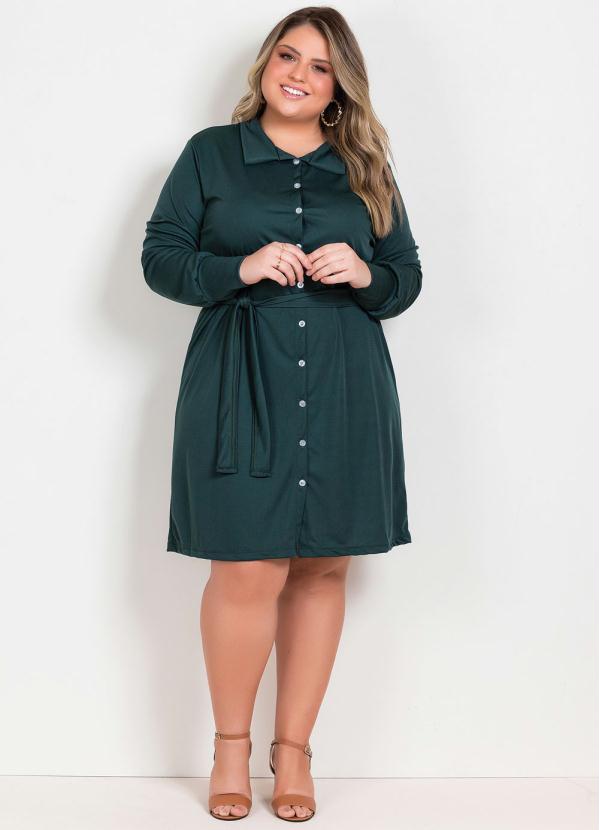 

Vestido Verde com Botões Funcionais Plus Size