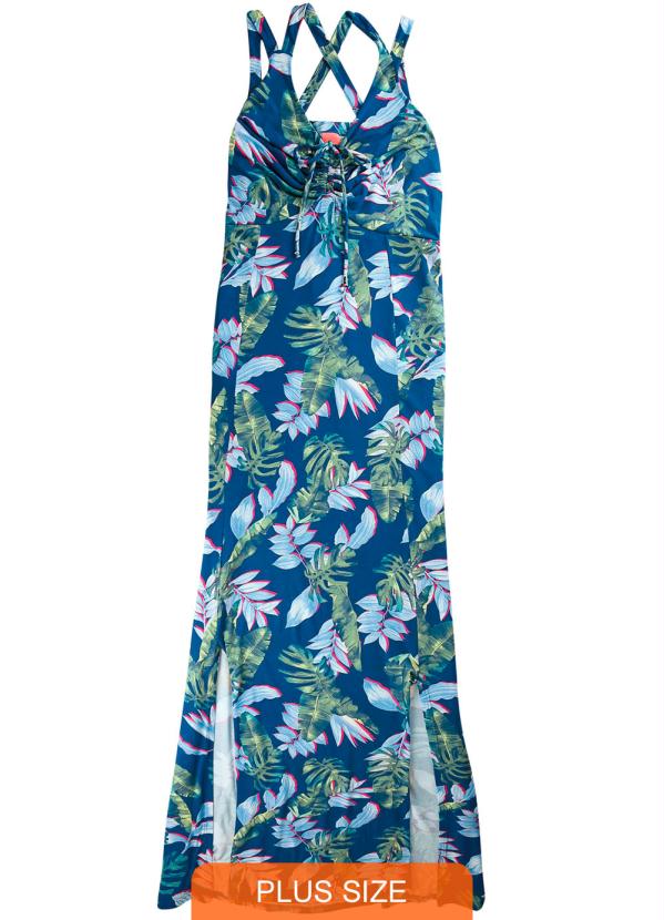 

Vestido Azul Longo Tropical com Fenda