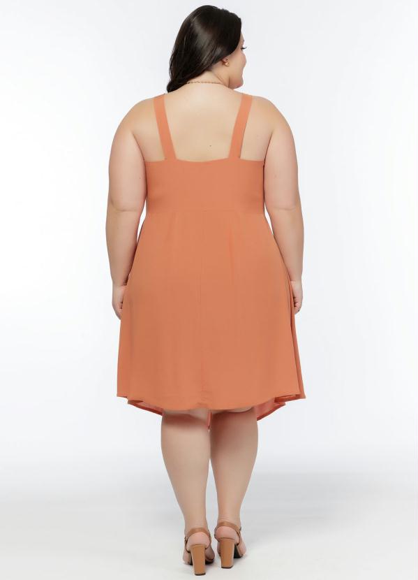 

Vestido de Alça Plus Size Ferrugem com Botões, Laranja