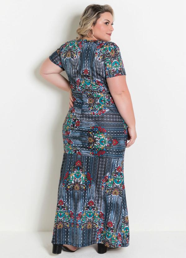 

Vestido Longo Floral com Fenda Plus Size, Preto