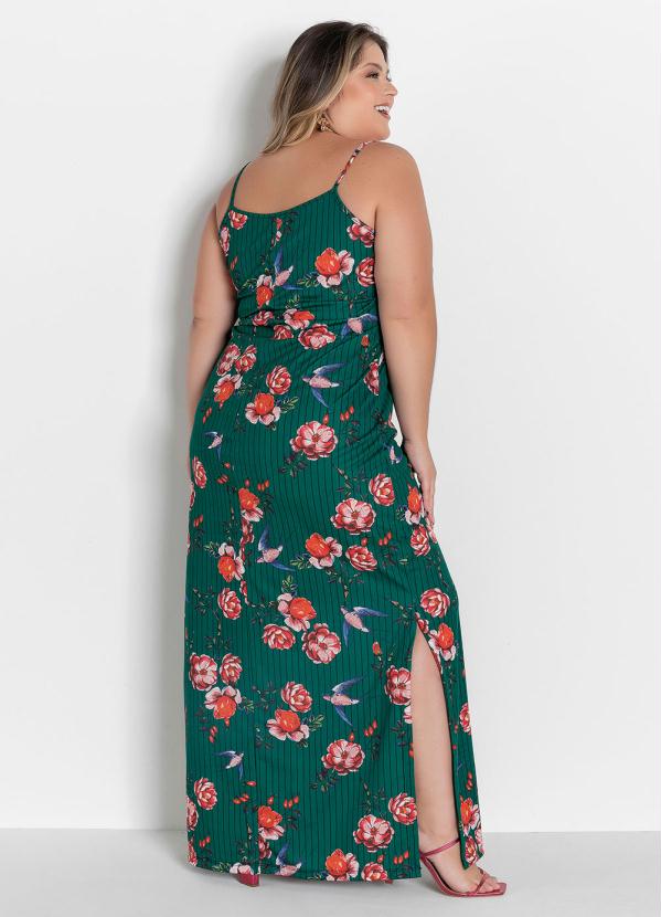 

Vestido Longo Floral com Fendas Plus Size, Verde