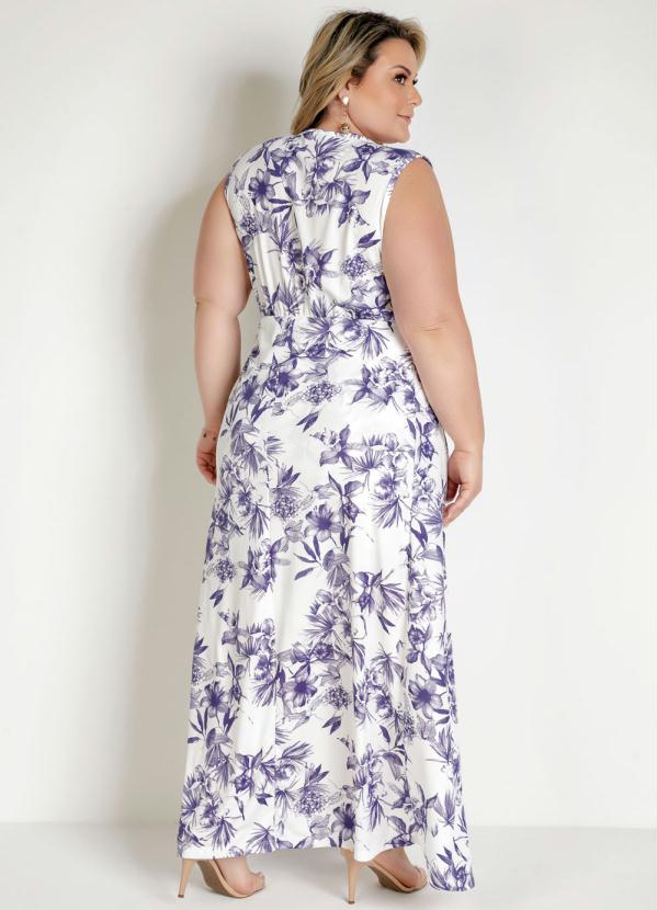 

Vestido Longo Floral Transpassado Plus Size, Branco