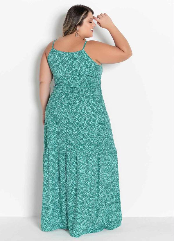 

Vestido Longo Floral Verde com Babado Plus Size