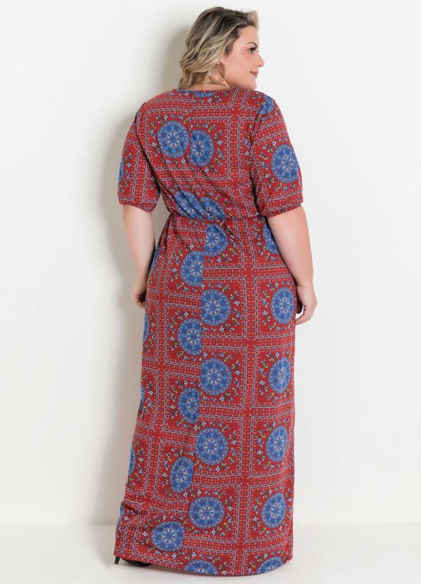 

Vestido Longo Mandalas Mangas 3/4 Plus Size, Vermelho