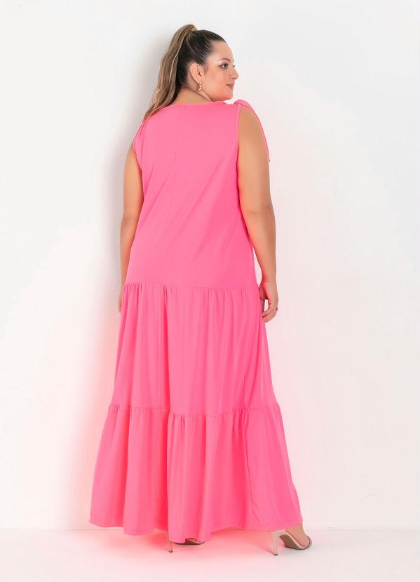 

Vestido Longo Rosa Neon com Amarração Plus Size