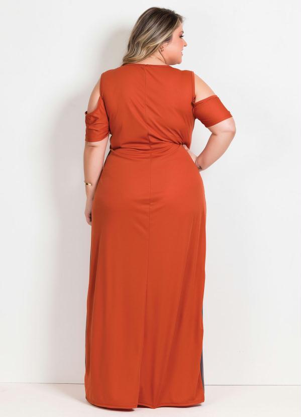 

Vestido Longo Terracota e Cinza Plus Size, Laranja