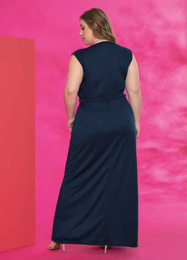 

Vestido Marinho Transpassado com Faixa Plus Size, Azul