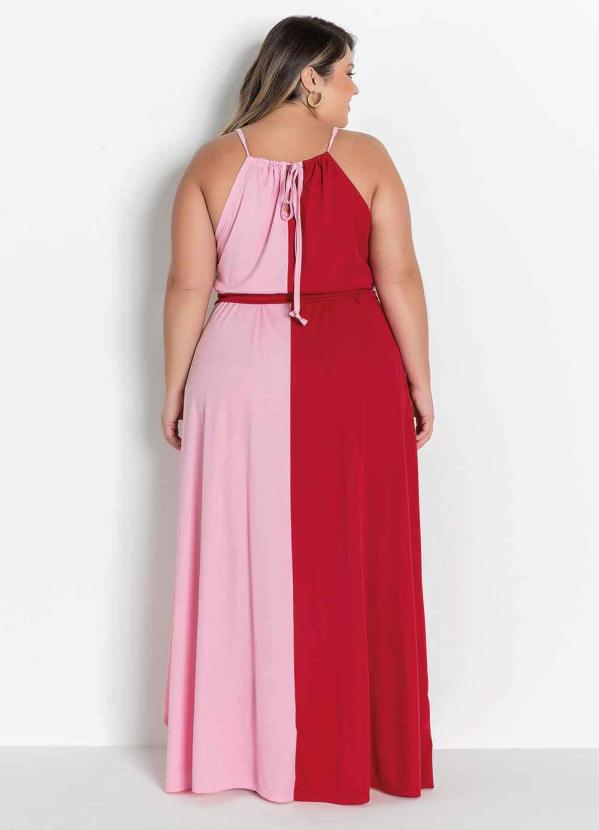 

Vestido Rosa e Vermelho com Faixa Plus Size, Multicores