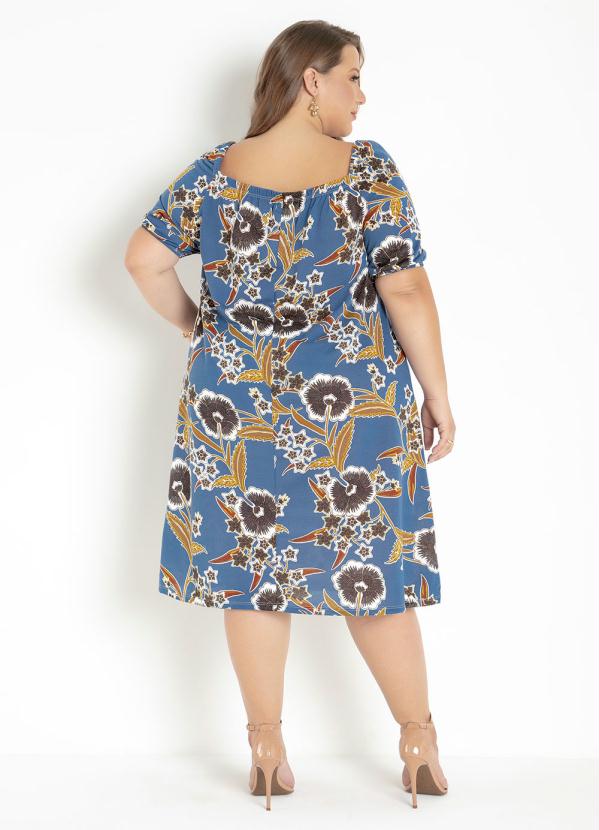 

Vestido Floral Azul Ombro a Ombro Plus Size