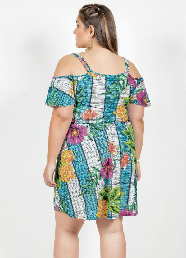 

Vestido Curto Floral Azul de Alças Plus Size