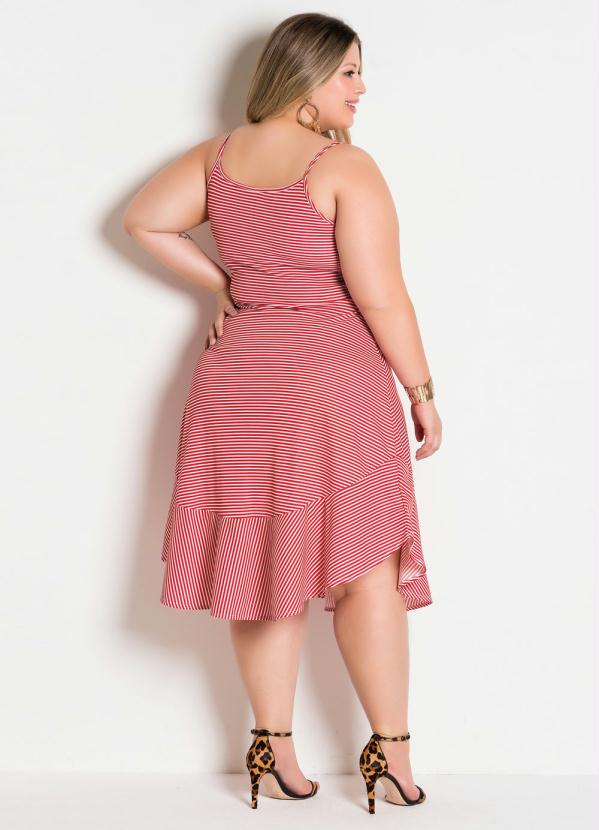 

Vestido de Alças Listrado Vermelho Plus Size