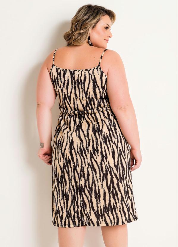 

Vestido de Alças Midi Plus Size Zebra, Bege