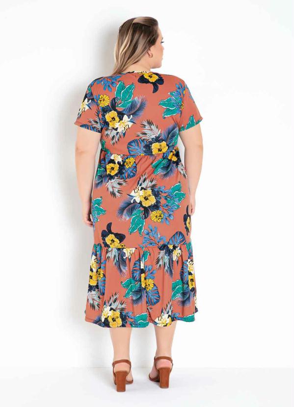 

Vestido Floral com Franzido na Barra Plus Size, Marrom