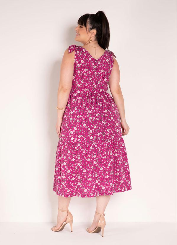 

Vestido Floral Pink com Amarração Plus Size, Rosa