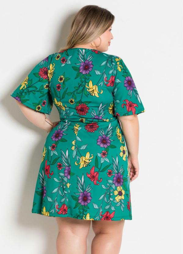 

Vestido Floral Turquesa Transpassado Plus Size, Verde