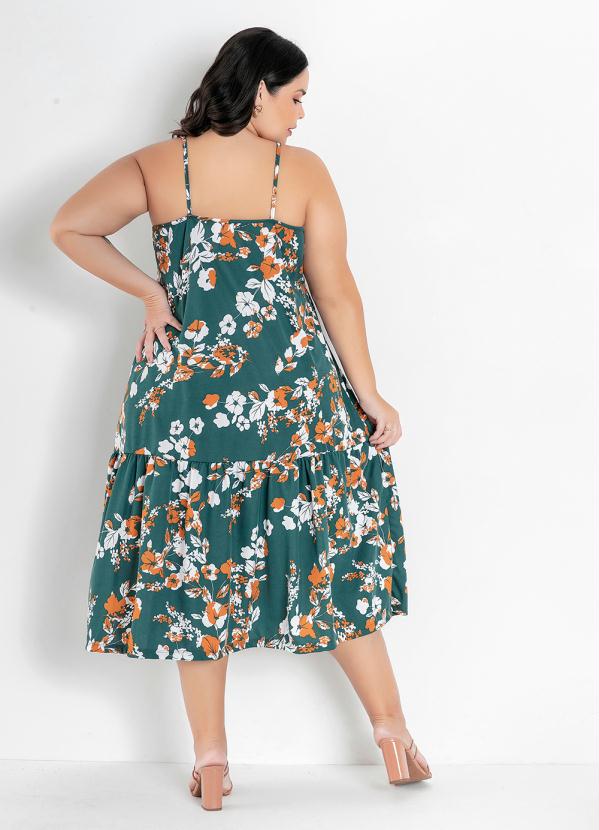 

Vestido Floral Verde de Alças Plus Size