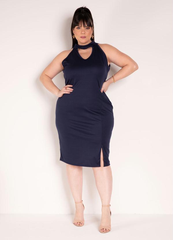 

Vestido Marinho com Vazado no Decote Plus Size, Azul