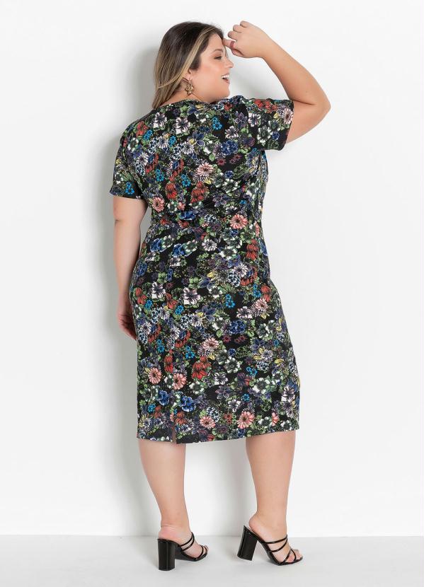 

Vestido Midi Floral com Fenda Plus Size, Preto