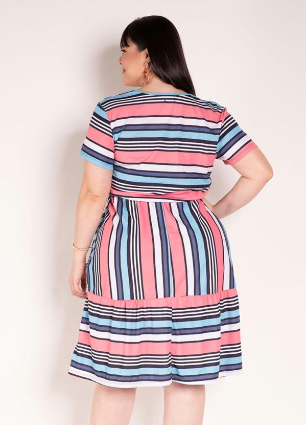 

Vestido Midi Listrado com Saia Ampla Plus Size, Azul