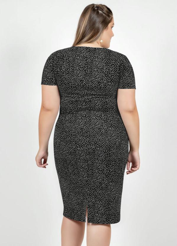 

Vestido Midi Poá Preto com Fenda Plus Size