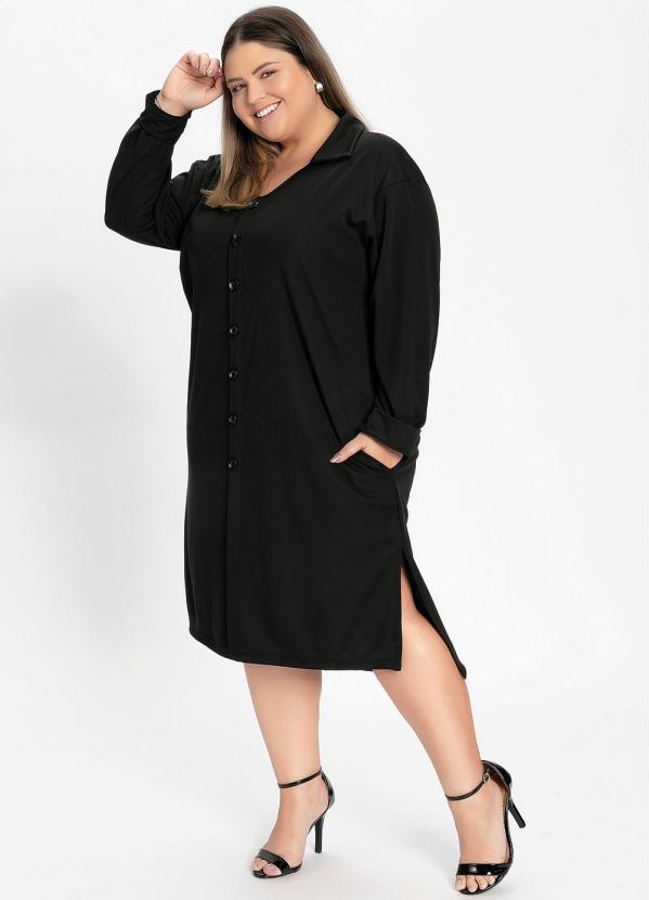 

Vestido Midi Preto com Mangas Longas Plus Size