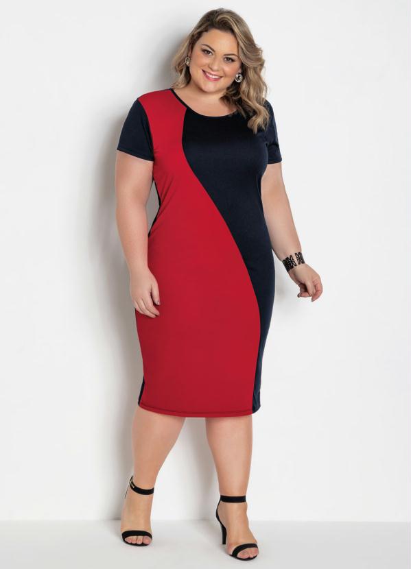 

Vestido Midi Preto e Vermelho Plus Size