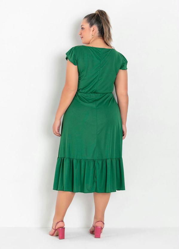 

Vestido Midi Verde com Franzidos Plus Size