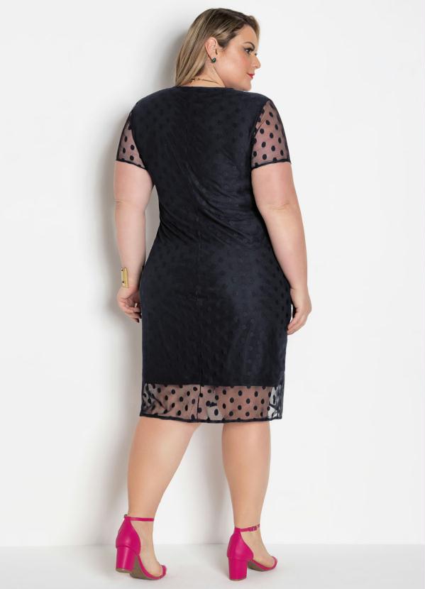 

Vestido Preto Plus Size com Tule Poá