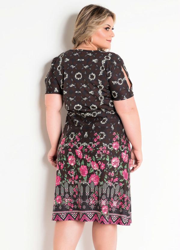 

Vestido Transpassado Plus Size Floral, Preto